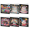 Set van 6 stuks Happy Birthday Taarten met zwarte achtergrond (Partial met ronde steentjes)