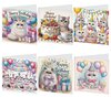 Diamond Painting verjaardagskaarten - Set van 6 stuks Happy Birthday Katten  (Partial met ronde steentjes)