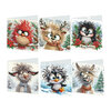 Diamond Painting Kerstkaarten - Set van 6 stuks met Gekke Dieren (Partial)