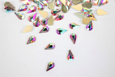 Druppel Vlak 8 mm Crystal AB Non hotfix Rhinestones figuren Superior Glamour kwaliteit  (5010)