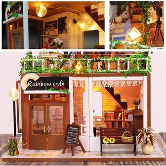 Mini Dollhouse - Shop - Rainbow Café front met details