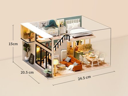 Mini Dollhouse - Appartement - Comfortable Life met afmetingen