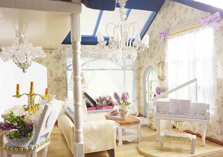 Mini Dollhouse - Villa - Provence Lavender muziekkamer met vleugel