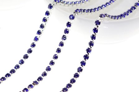 Strassketting 4 mm (SS16) Sapphire - Silver Cup (per meter)