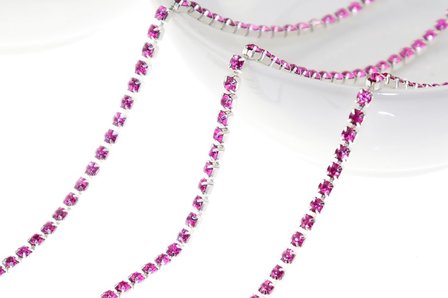 Strassketting 2.8 mm (SS10) Fel Roze - Silver Cup (per meter)