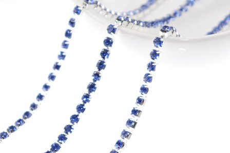 Strassketting 4 mm (SS16) Light Sapphire - Silver Cup (per meter)