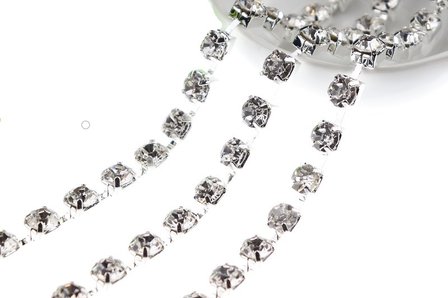 Strassketting 8 mm (SS38) Crystal - Silver Cup (per meter)