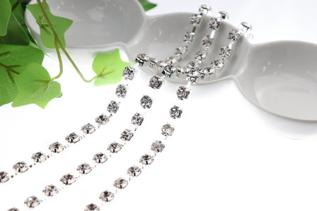 Strassketting 8 mm (SS38) Crystal - Silver Cup (per meter)