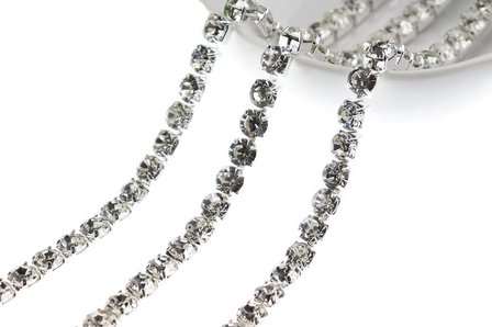Strassketting 6,5 mm (SS30) Crystal - Silver Cup (per meter)