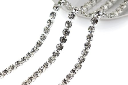 Strassketting 6,5 mm (SS28) Crystal - Silver Cup (per meter)