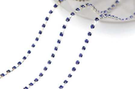 Strassketting 2.8 mm (SS10) Blue - Silver Cup (per meter)