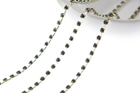 Strassketting 2.8 mm (SS10) Green - Silver Cup (per meter)