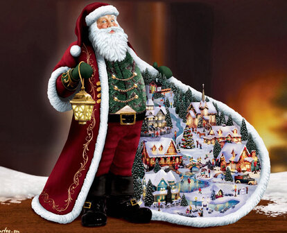 Diamond Painting pakket - De kerstman met een kerstdorpje in zijn jas 30x37 cm