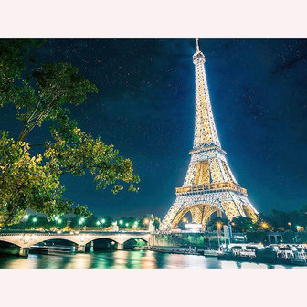 Diamond Painting pakket -  Verlichte Eiffeltoren in de nacht 60x45 cm (full) zonder logo