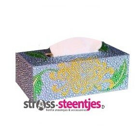 Diamond Painting Tissuebox - Lichtblauw met een gele bloem 23x12x8 cm