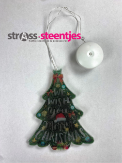 Diamond Painting raamhanger met verlichting - kerstboom met We Wish You Merry Christmas 17,5x21 cm