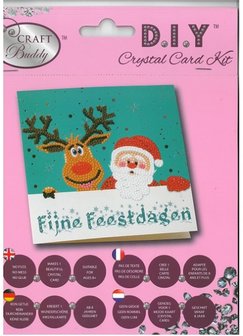 Diamond Painting Kerstkaart - Fijne Feestdagen met kerstman en rendier (Partial met ronde steentjes)