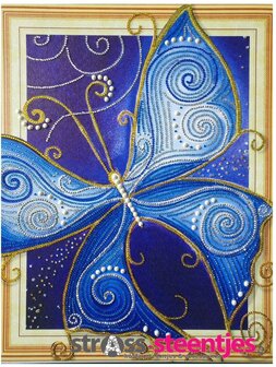 Diamond Painting pakket - Blauwe Vlinder met speciale vormstenen 40x50 cm (Special)