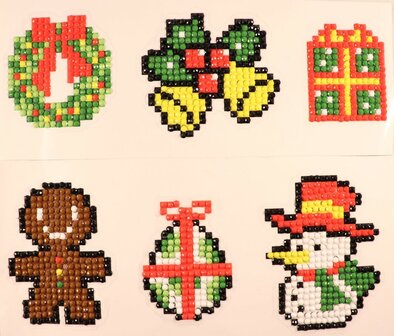 Diamond Painting Stickers - Set Kerstfiguurtjes (o.a. speculaaspoppetje) - 6 stuks 