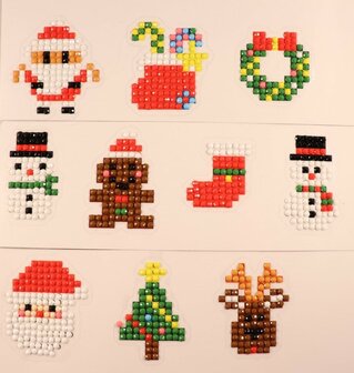 Diamond Painting Stickers - Set Kerstfiguurtjes (o.a. rendiertje) - 10 stuks 