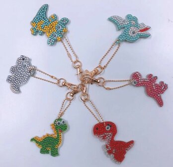 Diamond Painting Sleutelhangers Dino&#039;s (Set 6 stuks)