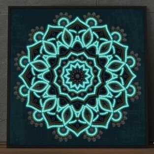 Diamond Painting pakket - Mandala op blauwe achtergrond - Glow in the Dark 30x30 cm (Partial) in het donker