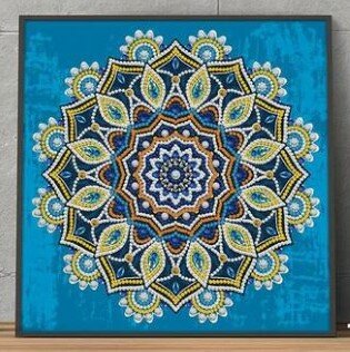 Diamond Painting pakket - Mandala op blauwe achtergrond - Glow in the Dark 30x30 cm (Partial)