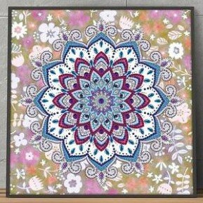 Diamond Painting pakket - Mandala met witte bloemetjes - Glow in the Dark 30x30 cm (Partial)