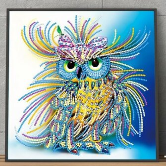 Diamond Painting pakket - Extravagante Uil  - Glow in the Dark 30x30 cm (Partial)