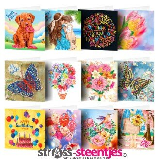 Diamond Painting Ansichtkaarten - Set van 12 stuks (Partial) Vormen Special (oa Puppie met Hart) zonder logo