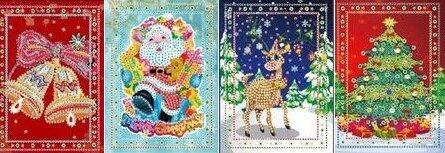 Diamond Painting Kerstkaarten - Set van 4 stuks (Partial) - Set Diverse E