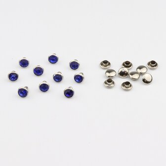 Studs met Strass (glas) - Silver cup 6 mm Sapphire SS18 (per 36 stuks)