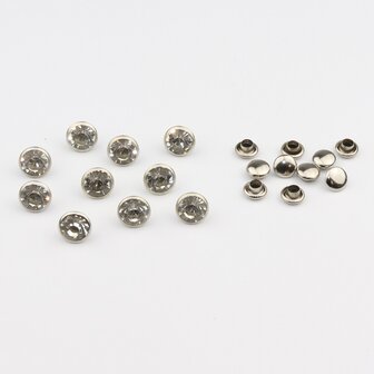 Studs met Strass (glas) - Silver cup 8 mm Crystal SS34 (per 36 stuks)