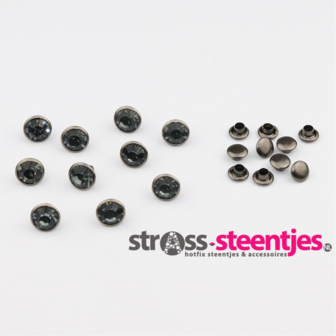 Studs met Strass Black Diamond 8 mm (glas) donkere cup (SS34) (per 36 stuks) met logo