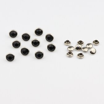 Studs met Strass (glas) - Silver cup 8 mm Jet SS34 (per 36 stuks)