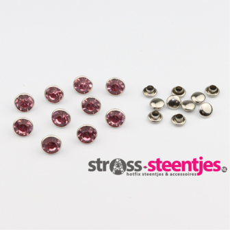 Studs met Strass (glas) - Silver cup 8 mm Light Rose SS34 (per 36 stuks) met logo