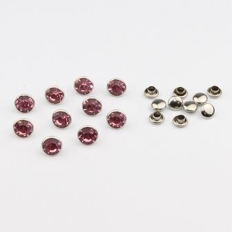 Studs met Strass (glas) - Silver cup 8 mm Light Rose SS34 (per 36 stuks)