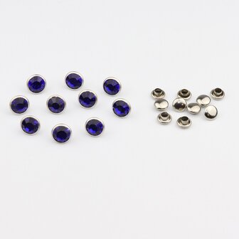 Studs met Strass (glas) - Silver cup 8 mm Sapphire SS34 (per 36 stuks)