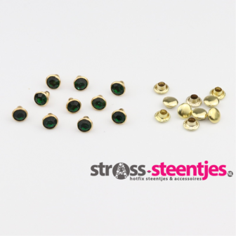 Studs met Strass Emerald 6 mm (glas) met goudkleurige cup (SS18) (per 36 stuks) met logo