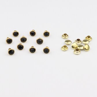 Studs met Strass Jet 6 mm (glas) met goudkleurige cup (SS18) (per 36 stuks)