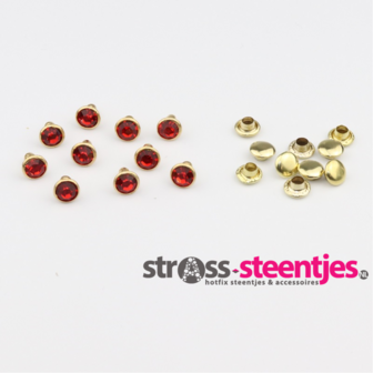 Studs met Strass Light Siam 6 mm (glas) met goudkleurige cup (SS18) (per 36 stuks) met logo