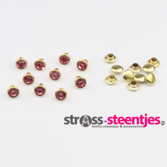 Studs met Strass Rose 6 mm (glas) met goudkleurige cup (SS18) met logo