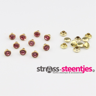 Studs met Strass Rose 6 mm (glas) met goudkleurige cup (SS18) (per 36 stuks) met logo
