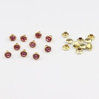 Studs met Strass Rose 6 mm (glas) met goudkleurige cup (SS18) (per 36 stuks)