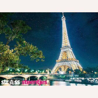 Diamond Painting pakket -  Verlichte Eiffeltoren in de nacht 60x45 cm (full)