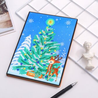 Diamond Painting Notitieboekje - Kerstboom met Rendiertje