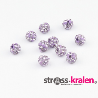 Shamballa kralen (6 mm) Licht paars met Violet gatmaat 2mm (5 stuks) OP=OP