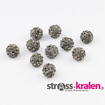 Shamballa kralen (10 mm) Grijs met Black Diamond gatmaat 2mm (5 stuks) SHA10002