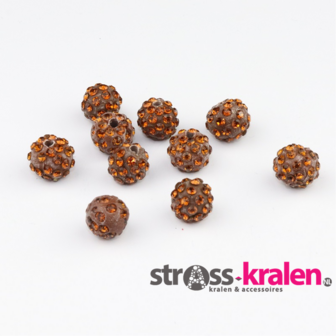 Shamballa kralen (10 mm) Bruin met Smoked Topaz gatmaat 2mm (5 stuks) SHA10004