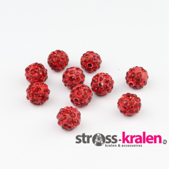 Shamballa kralen - 8 mm - Rood met Light Siam (gatmaat 2mm) SHA8005